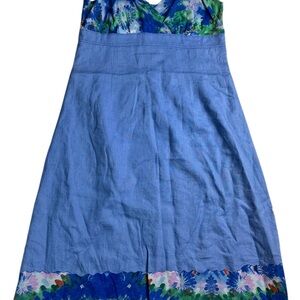 ✨ Daniel Hechter Paris Blue Linen Floral Trim Midi Sundress Size 8✨
